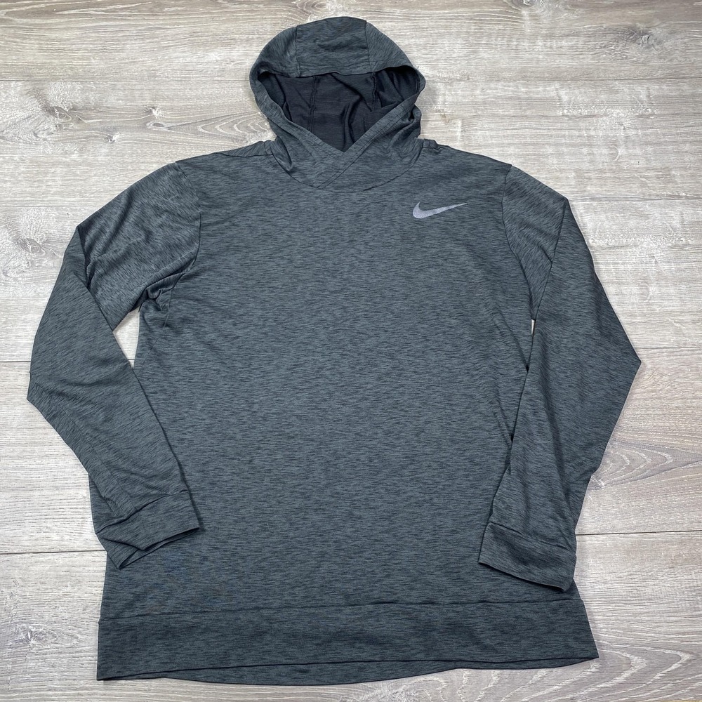 Nike Hoodie Mens Medium Gray Dri-Fit Long Sleeve Lightweight Training Pullover